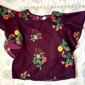 Burgundy Floral Ruffle Extended Sleeve Top Live 4 Truth Small